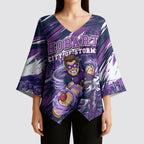 Personalised Hobart Hurricanes Cricket Fan Pride Kimono Sleeve Blouse Dynamic Swirling Storm Cricket Graphic Art With Hobart Skyline