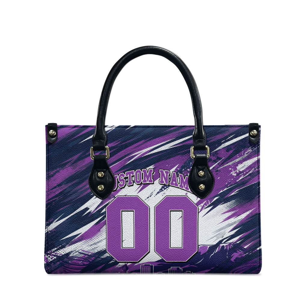 Personalised Hobart Hurricanes Cricket Fan Pride Leather Bag Dynamic Swirling Storm Cricket Graphic Art With Hobart Skyline