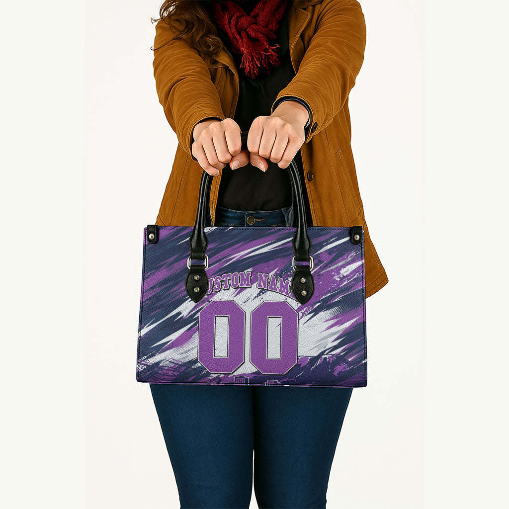 Personalised Hobart Hurricanes Cricket Fan Pride Leather Bag Dynamic Swirling Storm Cricket Graphic Art With Hobart Skyline
