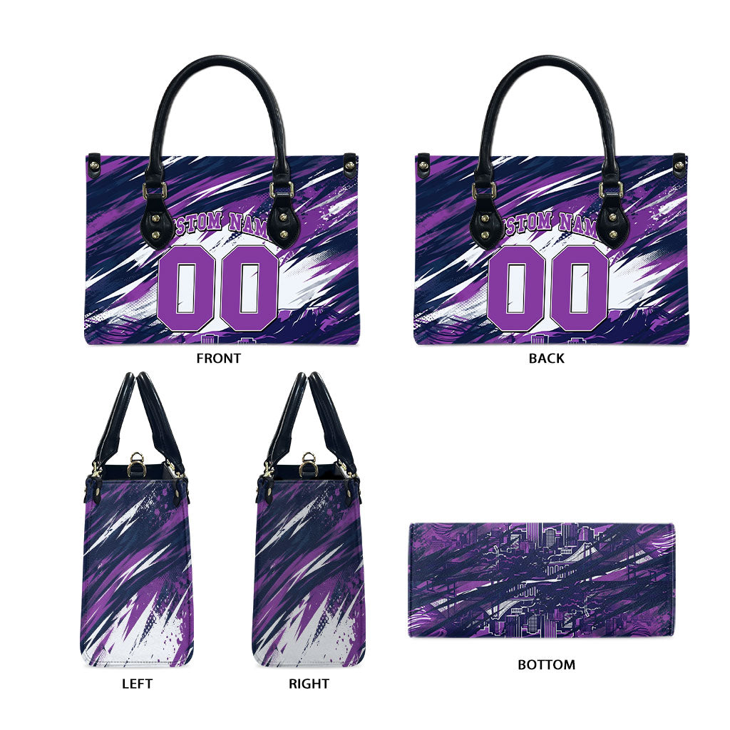 Personalised Hobart Hurricanes Cricket Fan Pride Leather Bag Dynamic Swirling Storm Cricket Graphic Art With Hobart Skyline