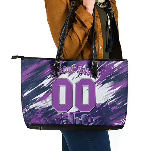 Personalised Hobart Hurricanes Cricket Fan Pride Leather Tote Bag Dynamic Swirling Storm Cricket Graphic Art With Hobart Skyline