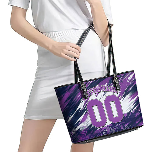 Personalised Hobart Hurricanes Cricket Fan Pride Leather Tote Bag Dynamic Swirling Storm Cricket Graphic Art With Hobart Skyline