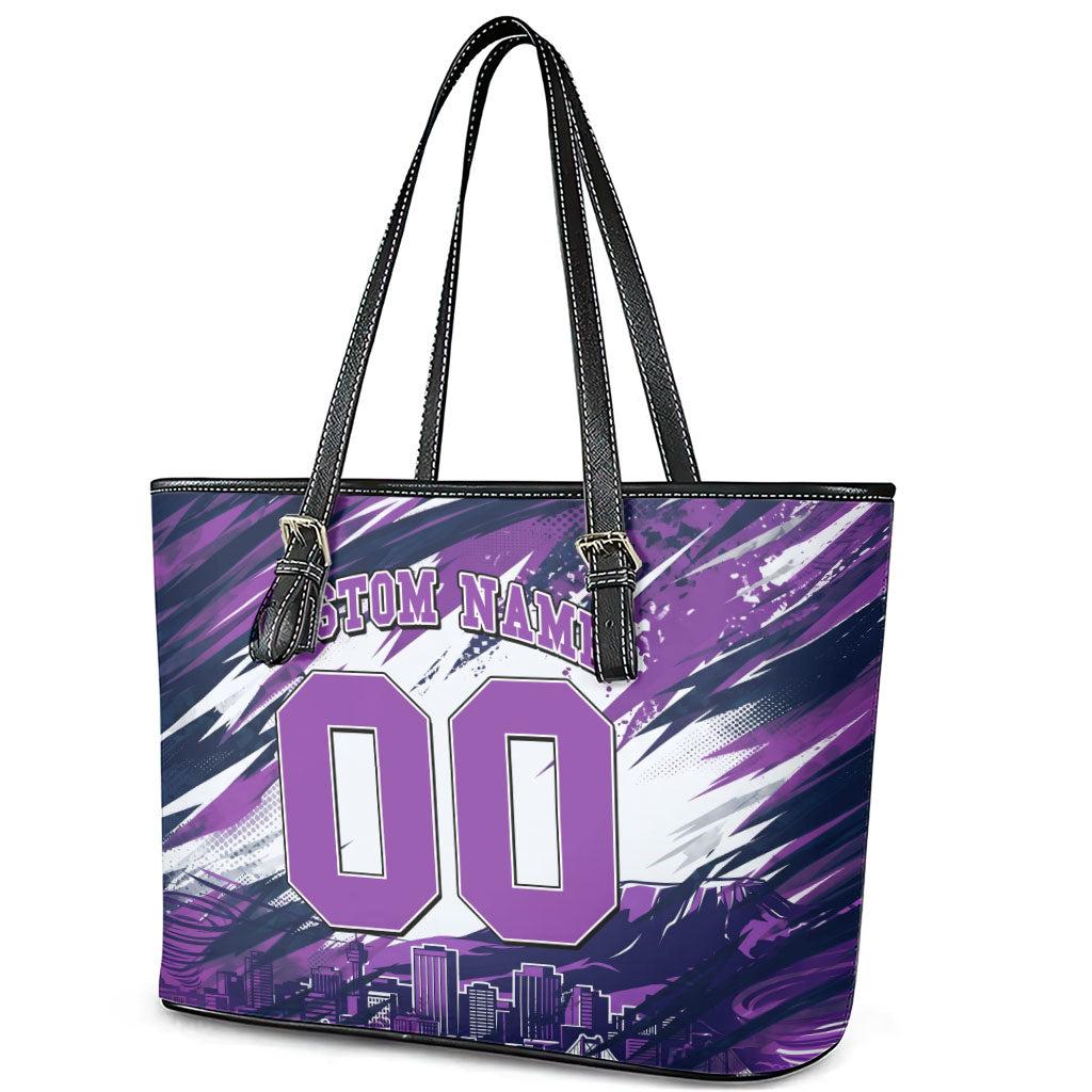 Personalised Hobart Hurricanes Cricket Fan Pride Leather Tote Bag Dynamic Swirling Storm Cricket Graphic Art With Hobart Skyline