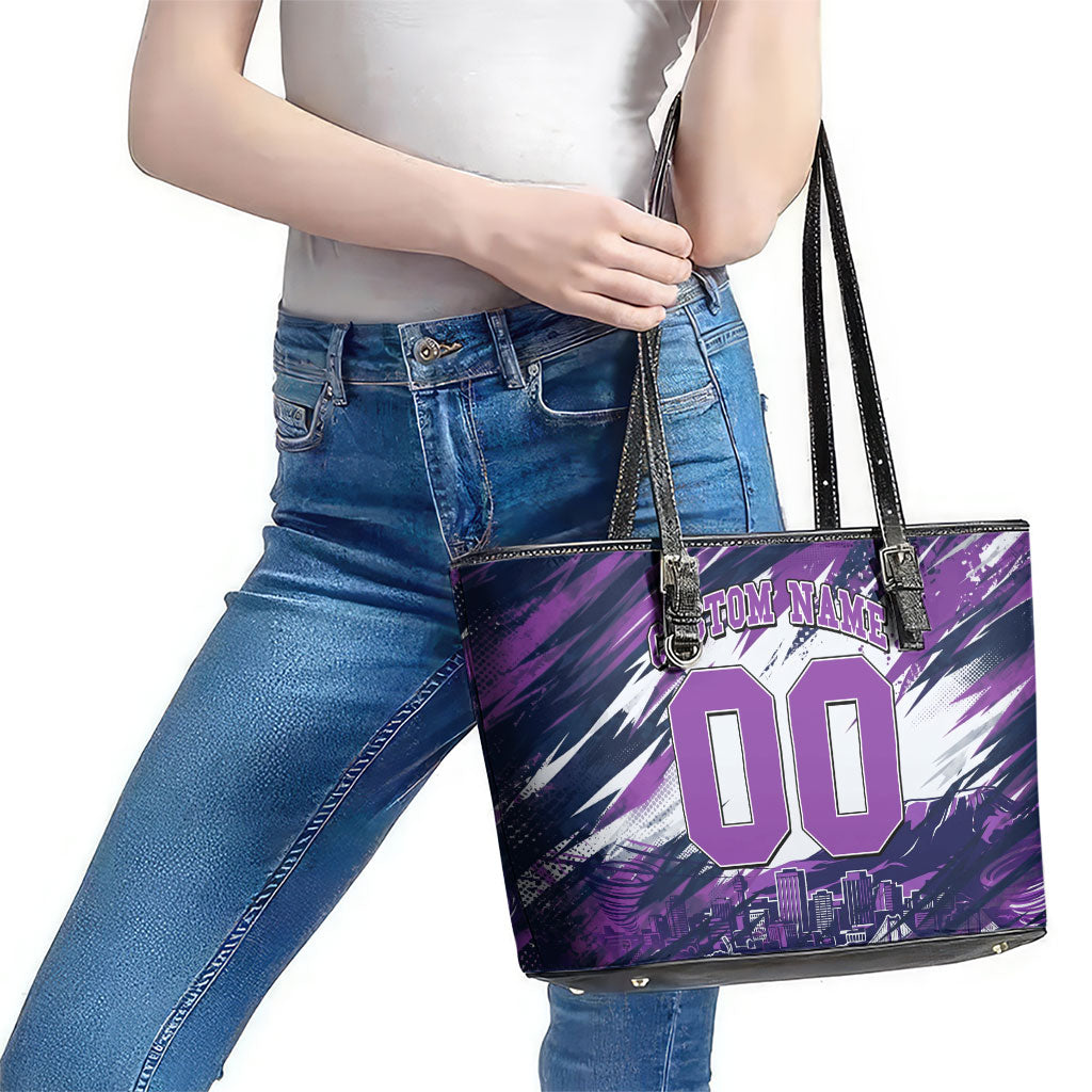 Personalised Hobart Hurricanes Cricket Fan Pride Leather Tote Bag Dynamic Swirling Storm Cricket Graphic Art With Hobart Skyline