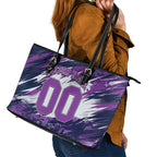 Personalised Hobart Hurricanes Cricket Fan Pride Leather Tote Bag Dynamic Swirling Storm Cricket Graphic Art With Hobart Skyline