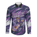 Personalised Hobart Hurricanes Cricket Fan Pride Long Sleeve Button Shirt Dynamic Swirling Storm Cricket Graphic Art With Hobart Skyline
