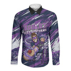 Personalised Hobart Hurricanes Cricket Fan Pride Long Sleeve Button Shirt Dynamic Swirling Storm Cricket Graphic Art With Hobart Skyline
