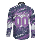 Personalised Hobart Hurricanes Cricket Fan Pride Long Sleeve Button Shirt Dynamic Swirling Storm Cricket Graphic Art With Hobart Skyline