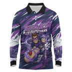 Personalised Hobart Hurricanes Cricket Fan Pride Long Sleeve Polo Shirt Dynamic Swirling Storm Cricket Graphic Art With Hobart Skyline