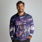 Personalised Hobart Hurricanes Cricket Fan Pride Long Sleeve Polo Shirt Dynamic Swirling Storm Cricket Graphic Art With Hobart Skyline