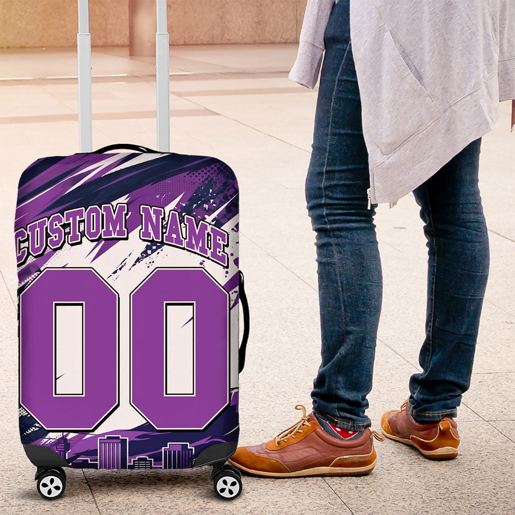 Personalised Hobart Hurricanes Cricket Fan Pride Luggage Cover Dynamic Swirling Storm Cricket Graphic Art With Hobart Skyline