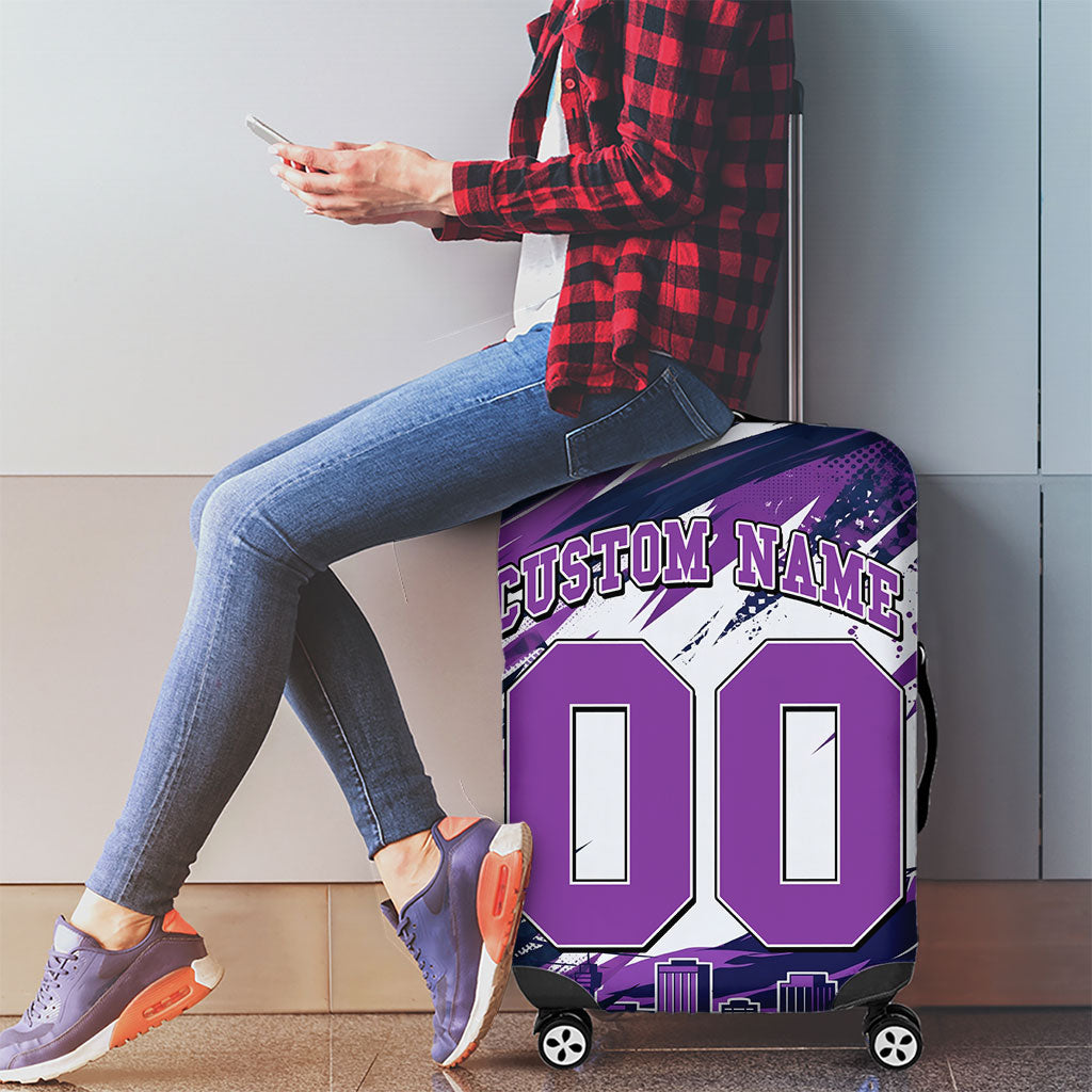 Personalised Hobart Hurricanes Cricket Fan Pride Luggage Cover Dynamic Swirling Storm Cricket Graphic Art With Hobart Skyline