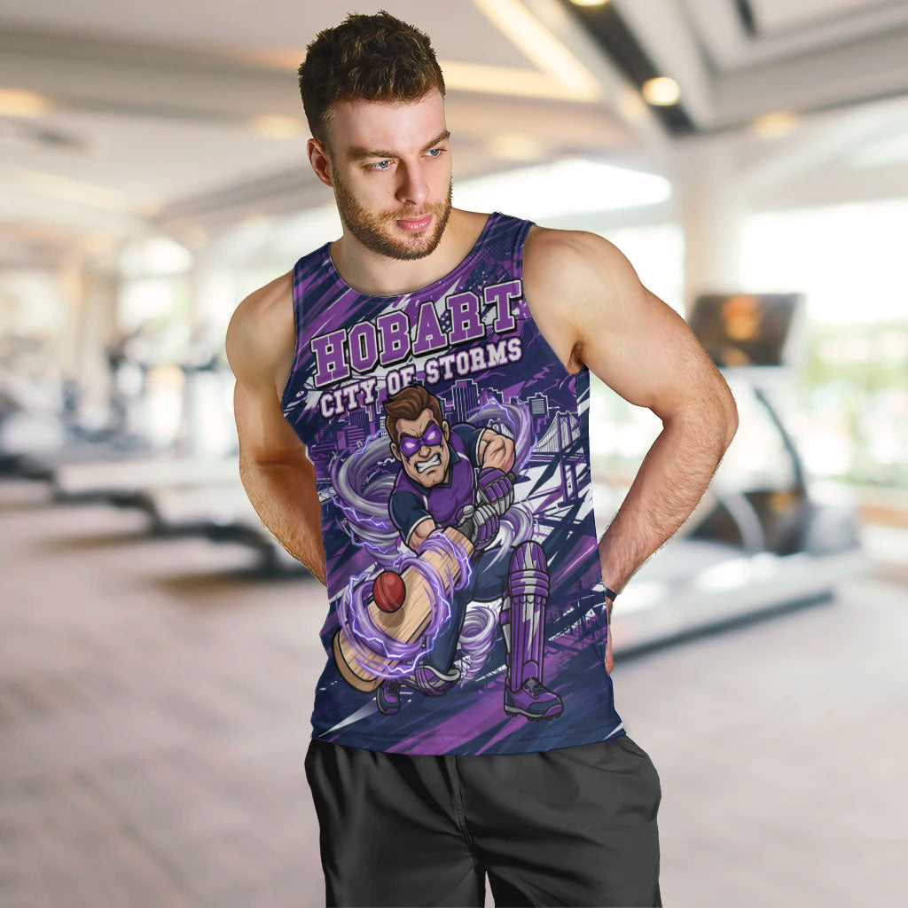 Personalised Hobart Hurricanes Cricket Fan Pride Men Tank Top Dynamic Swirling Storm Cricket Graphic Art With Hobart Skyline
