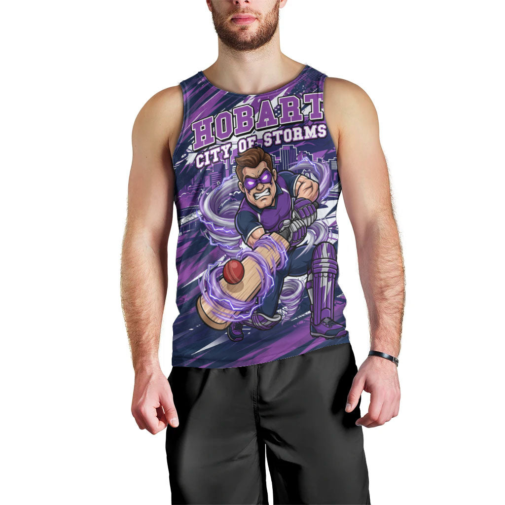 Personalised Hobart Hurricanes Cricket Fan Pride Men Tank Top Dynamic Swirling Storm Cricket Graphic Art With Hobart Skyline
