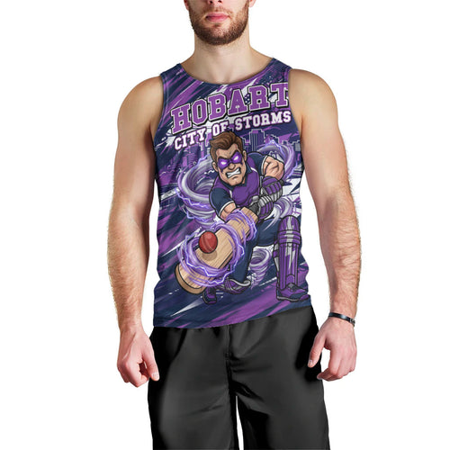 Personalised Hobart Hurricanes Cricket Fan Pride Men Tank Top Dynamic Swirling Storm Cricket Graphic Art With Hobart Skyline