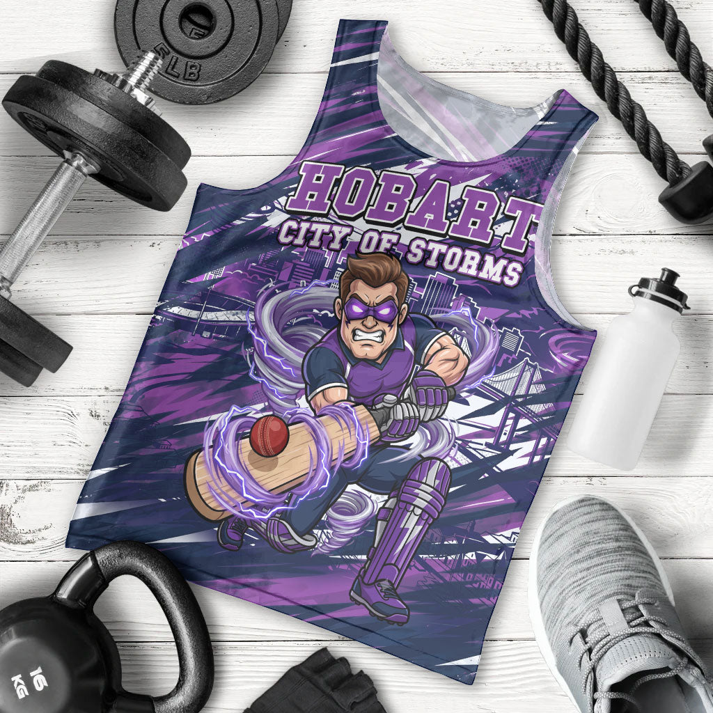 Personalised Hobart Hurricanes Cricket Fan Pride Men Tank Top Dynamic Swirling Storm Cricket Graphic Art With Hobart Skyline