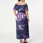 Personalised Hobart Hurricanes Cricket Fan Pride Off Shoulder Maxi Dress Dynamic Swirling Storm Cricket Graphic Art With Hobart Skyline