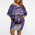 Personalised Hobart Hurricanes Cricket Fan Pride Off Shoulder Short Dress Dynamic Swirling Storm Cricket Graphic Art With Hobart Skyline