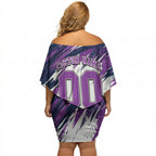 Personalised Hobart Hurricanes Cricket Fan Pride Off Shoulder Short Dress Dynamic Swirling Storm Cricket Graphic Art With Hobart Skyline