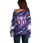 Personalised Hobart Hurricanes Cricket Fan Pride Off Shoulder Sweater Dynamic Swirling Storm Cricket Graphic Art With Hobart Skyline