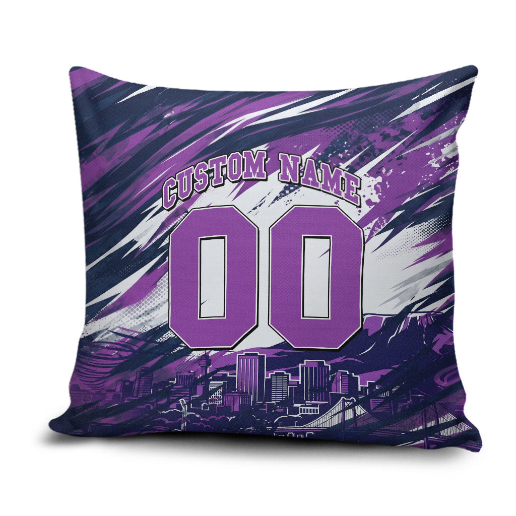 Personalised Hobart Hurricanes Cricket Fan Pride Pillow Cover Dynamic Swirling Storm Cricket Graphic Art With Hobart Skyline