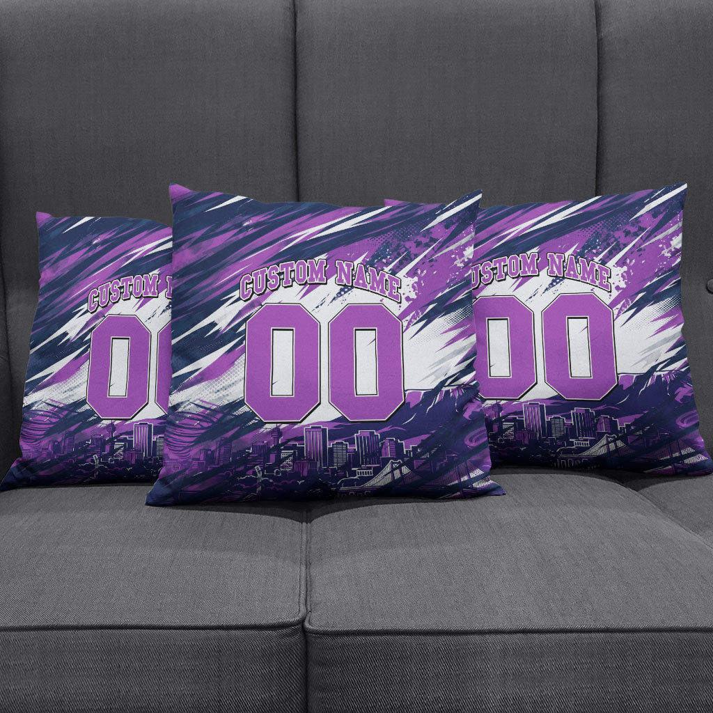 Personalised Hobart Hurricanes Cricket Fan Pride Pillow Cover Dynamic Swirling Storm Cricket Graphic Art With Hobart Skyline