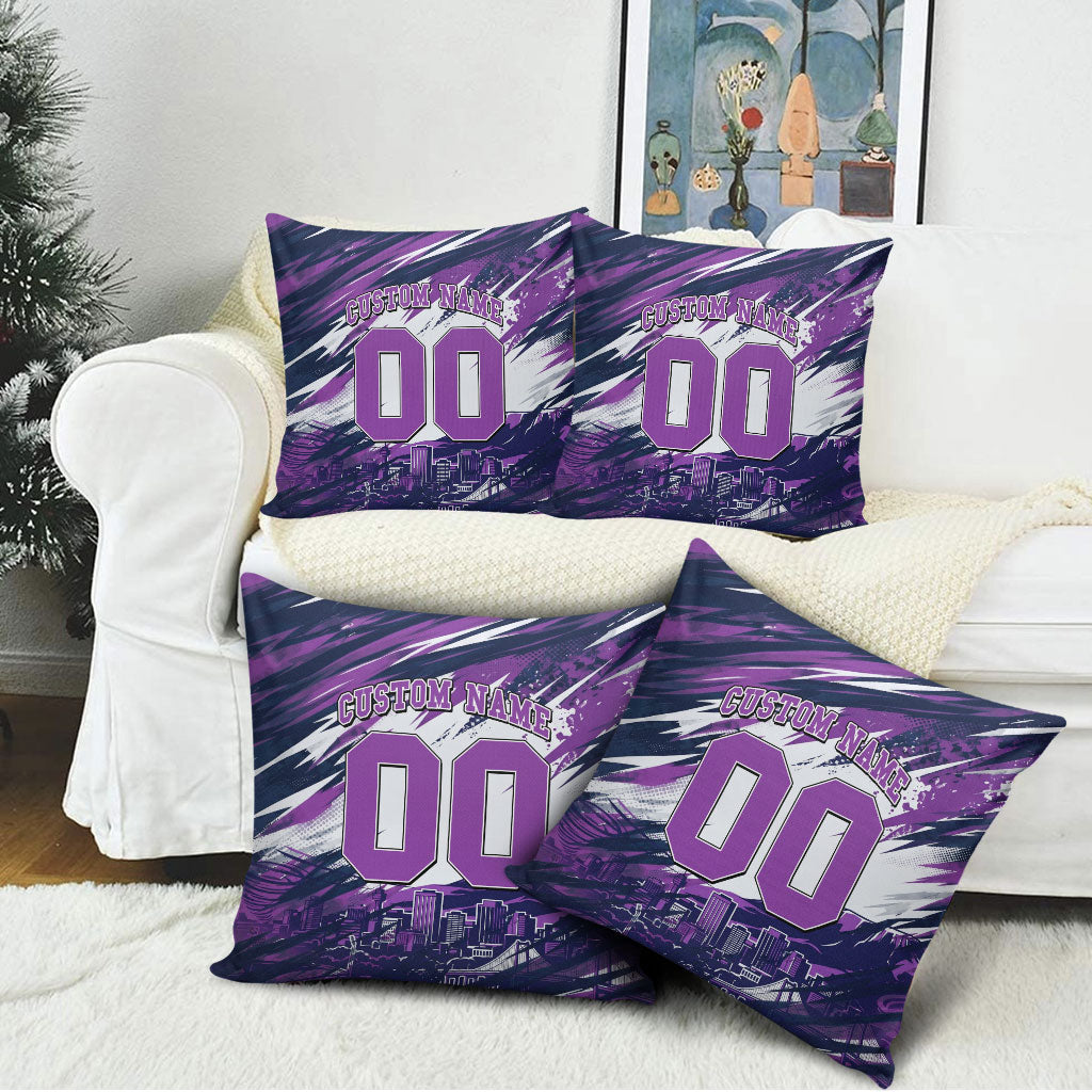 Personalised Hobart Hurricanes Cricket Fan Pride Pillow Cover Dynamic Swirling Storm Cricket Graphic Art With Hobart Skyline
