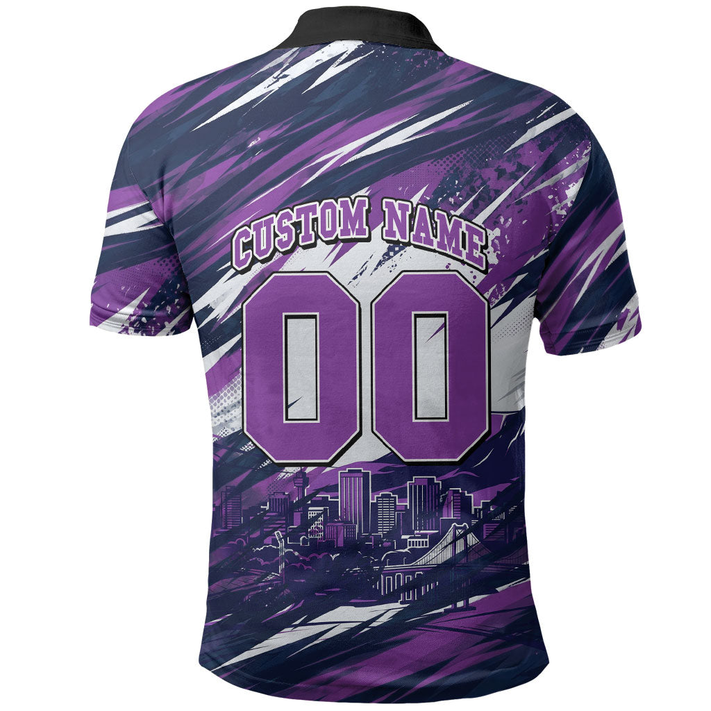 Personalised Hobart Hurricanes Cricket Fan Pride Polo Shirt Dynamic Swirling Storm Cricket Graphic Art With Hobart Skyline