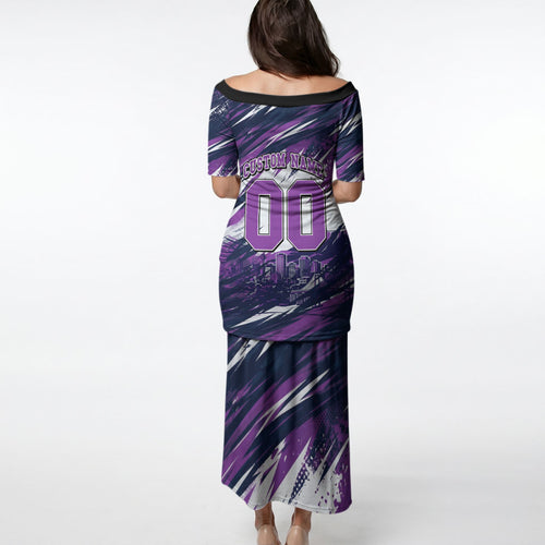 Personalised Hobart Hurricanes Cricket Fan Pride Puletasi Dynamic Swirling Storm Cricket Graphic Art With Hobart Skyline