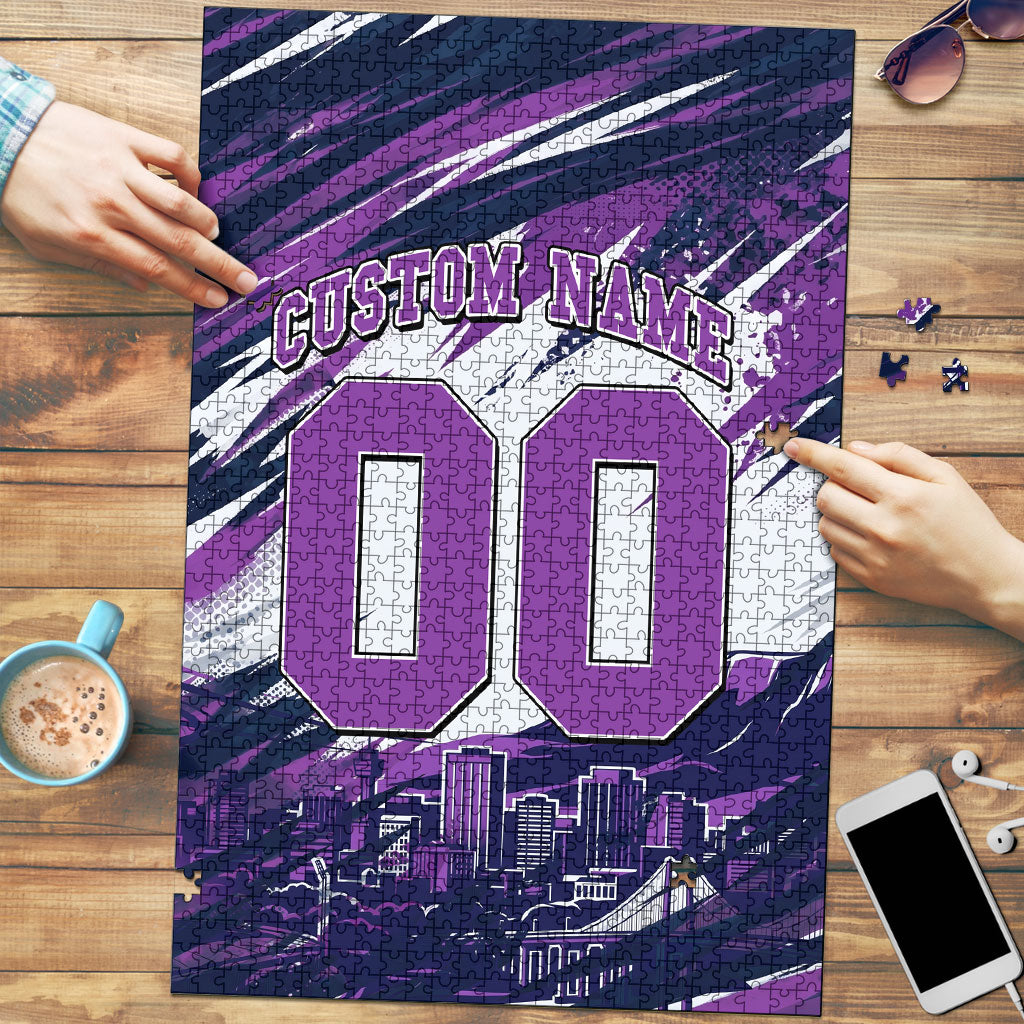 Personalised Hobart Hurricanes Cricket Fan Pride Puzzle Dynamic Swirling Storm Cricket Graphic Art With Hobart Skyline
