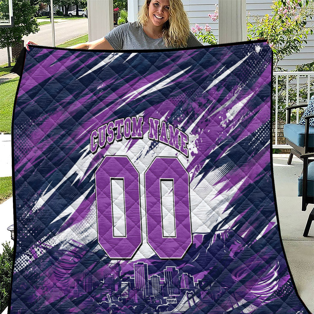 Personalised Hobart Hurricanes Cricket Fan Pride Quilt Dynamic Swirling Storm Cricket Graphic Art With Hobart Skyline