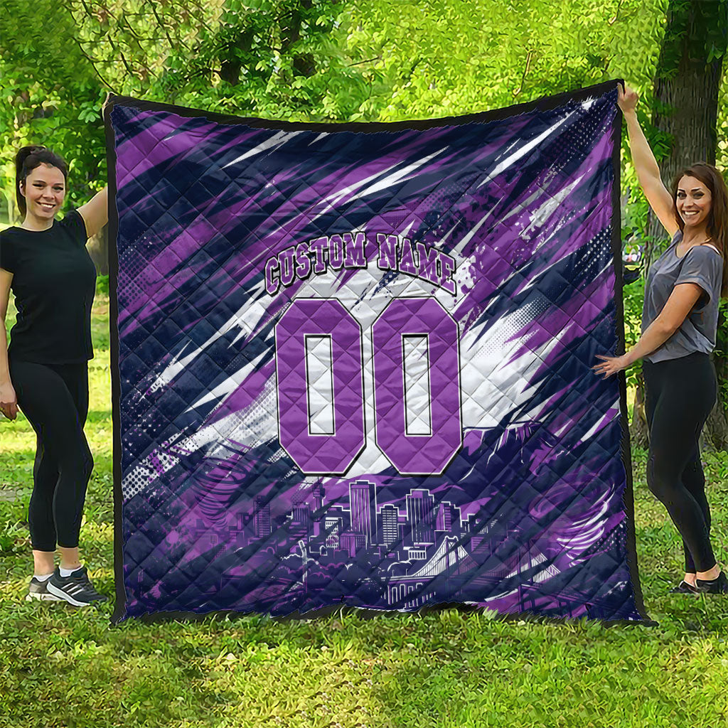 Personalised Hobart Hurricanes Cricket Fan Pride Quilt Dynamic Swirling Storm Cricket Graphic Art With Hobart Skyline