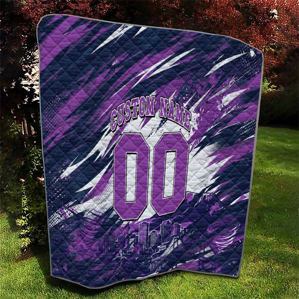Personalised Hobart Hurricanes Cricket Fan Pride Quilt Dynamic Swirling Storm Cricket Graphic Art With Hobart Skyline