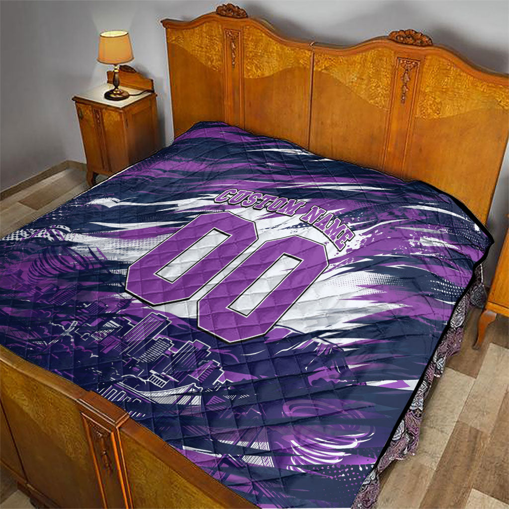 Personalised Hobart Hurricanes Cricket Fan Pride Quilt Dynamic Swirling Storm Cricket Graphic Art With Hobart Skyline