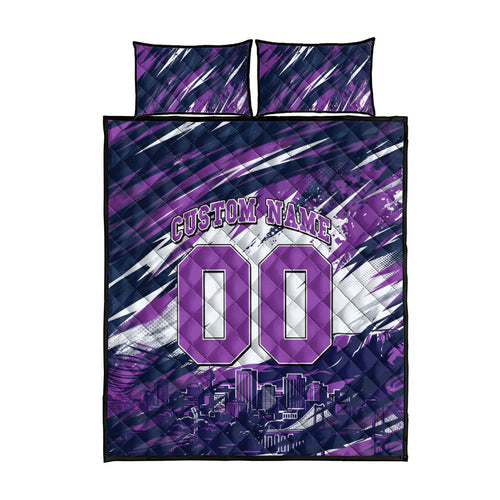 Personalised Hobart Hurricanes Cricket Fan Pride Quilt Bed Set Dynamic Swirling Storm Cricket Graphic Art With Hobart Skyline