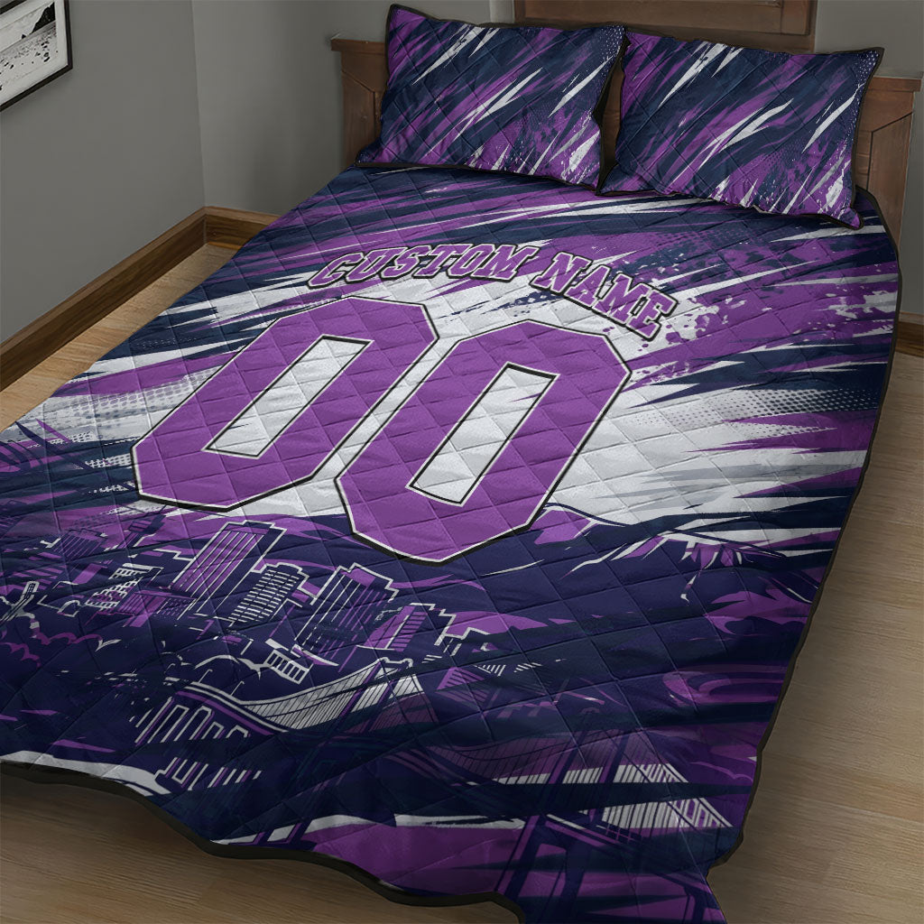 Personalised Hobart Hurricanes Cricket Fan Pride Quilt Bed Set Dynamic Swirling Storm Cricket Graphic Art With Hobart Skyline