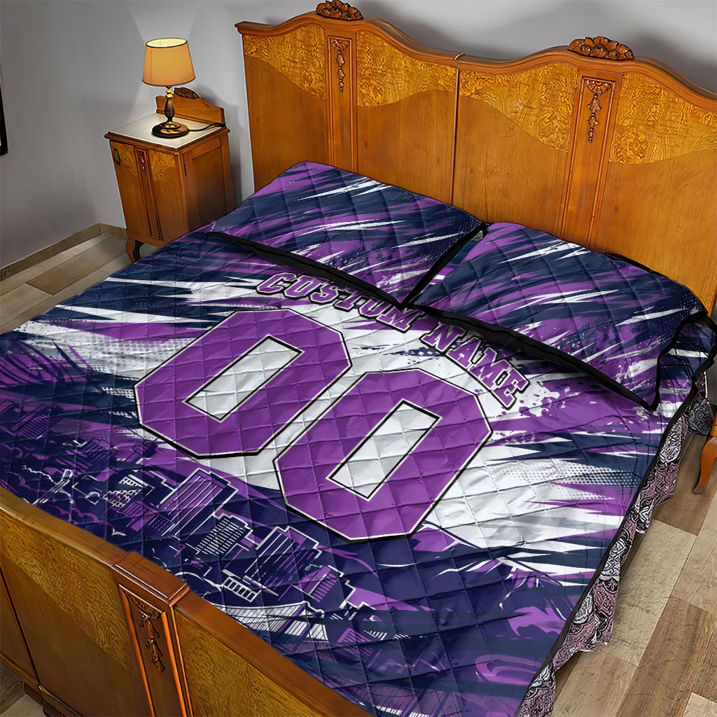 Personalised Hobart Hurricanes Cricket Fan Pride Quilt Bed Set Dynamic Swirling Storm Cricket Graphic Art With Hobart Skyline