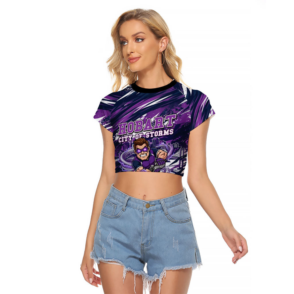 Personalised Hobart Hurricanes Cricket Fan Pride Raglan Cropped T Shirt Dynamic Swirling Storm Cricket Graphic Art With Hobart Skyline