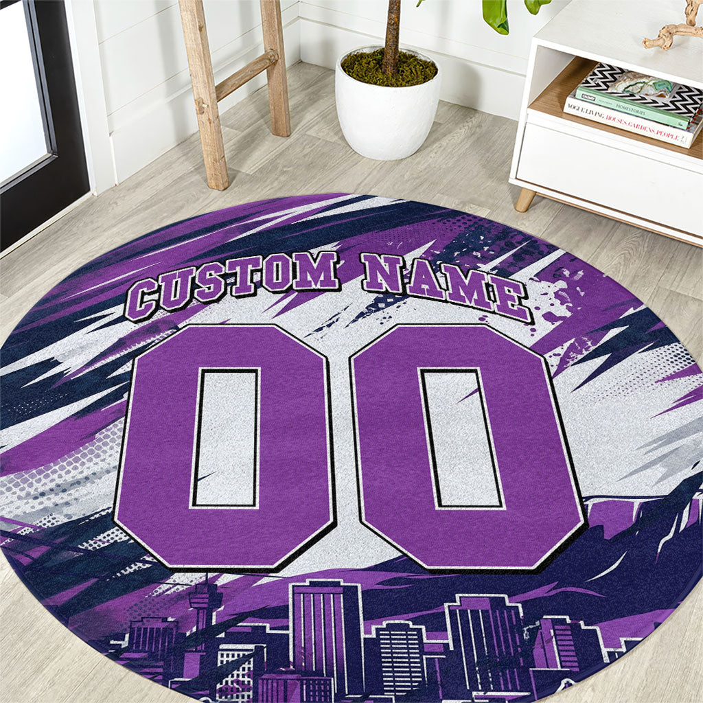 Personalised Hobart Hurricanes Cricket Fan Pride Round Carpet Dynamic Swirling Storm Cricket Graphic Art With Hobart Skyline