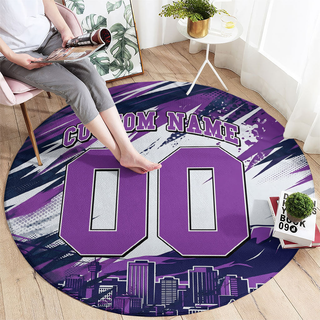 Personalised Hobart Hurricanes Cricket Fan Pride Round Carpet Dynamic Swirling Storm Cricket Graphic Art With Hobart Skyline