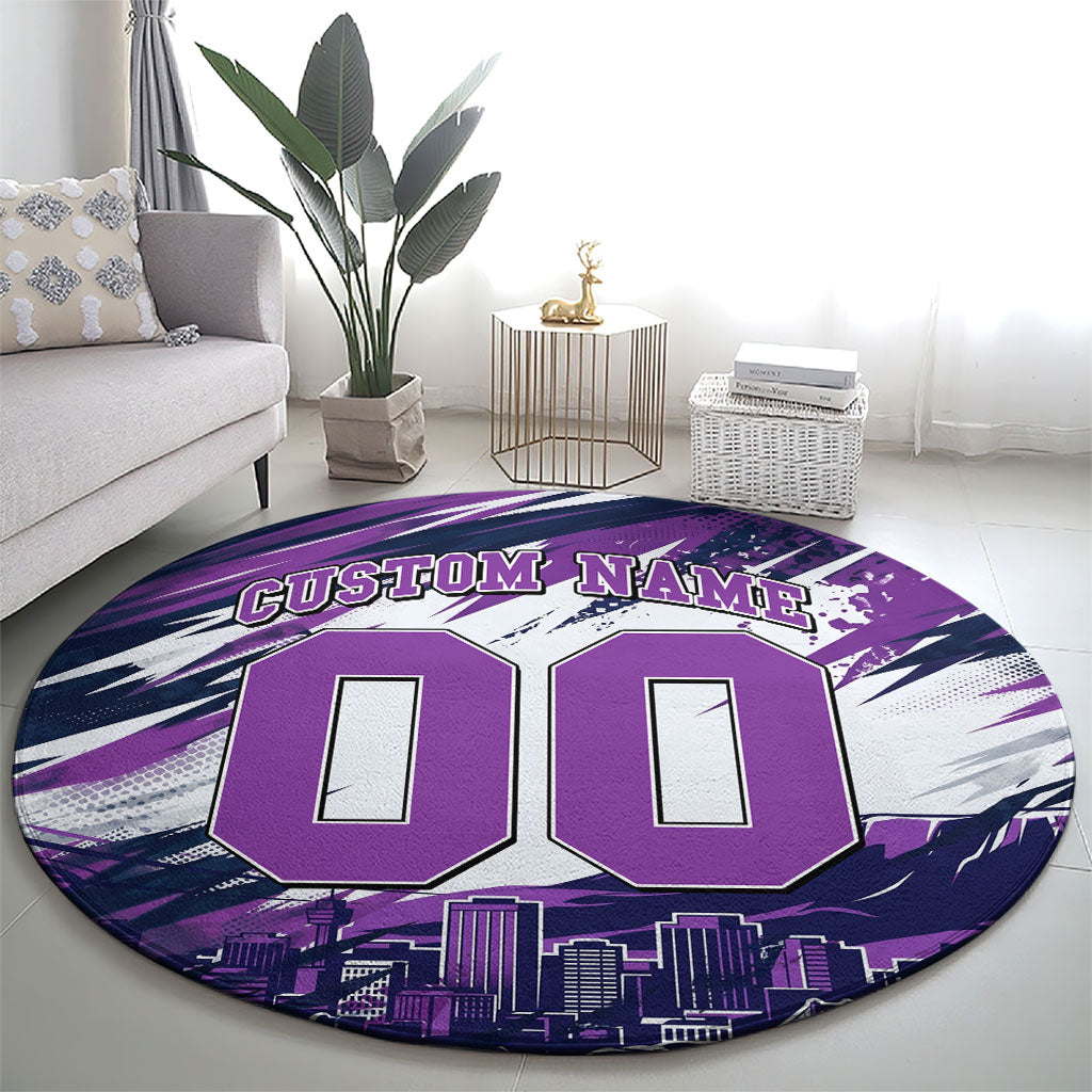 Personalised Hobart Hurricanes Cricket Fan Pride Round Carpet Dynamic Swirling Storm Cricket Graphic Art With Hobart Skyline
