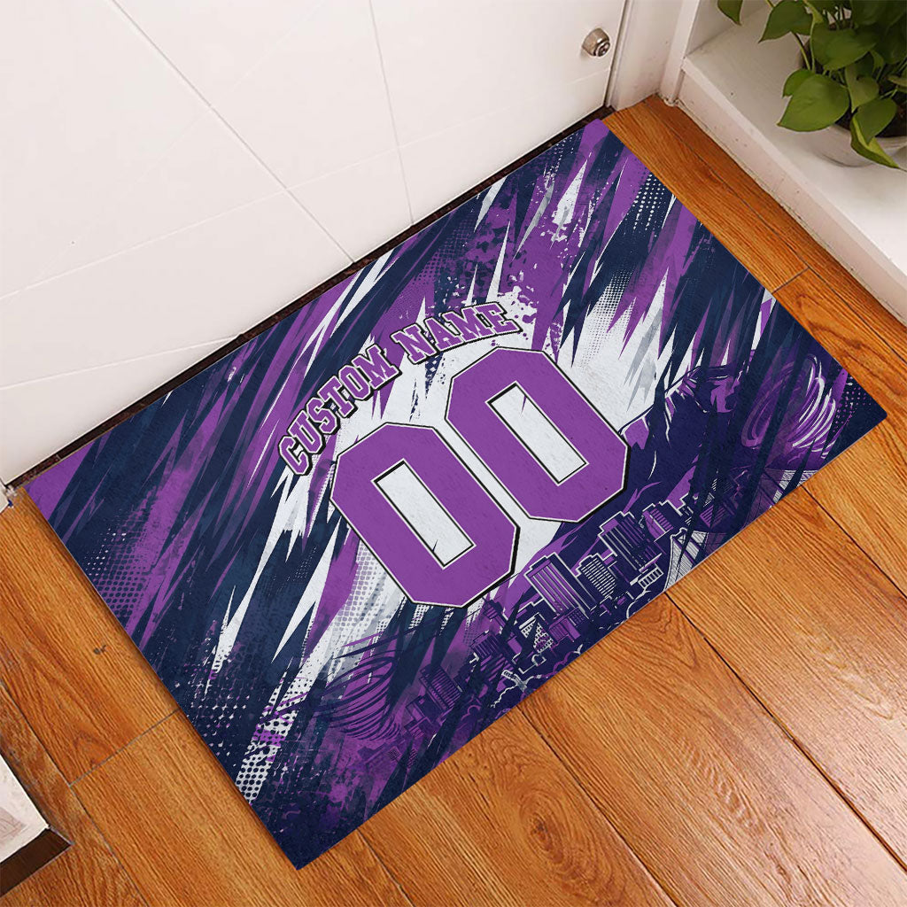 Personalised Hobart Hurricanes Cricket Fan Pride Rubber Doormat Dynamic Swirling Storm Cricket Graphic Art With Hobart Skyline
