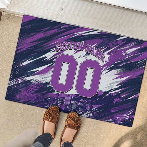 Personalised Hobart Hurricanes Cricket Fan Pride Rubber Doormat Dynamic Swirling Storm Cricket Graphic Art With Hobart Skyline
