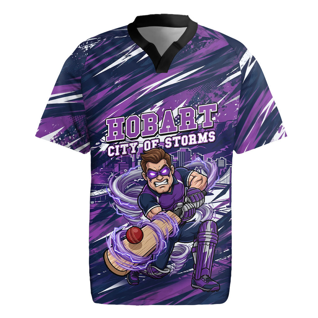Personalised Hobart Hurricanes Cricket Fan Pride Rugby Jersey Dynamic Swirling Storm Cricket Graphic Art With Hobart Skyline