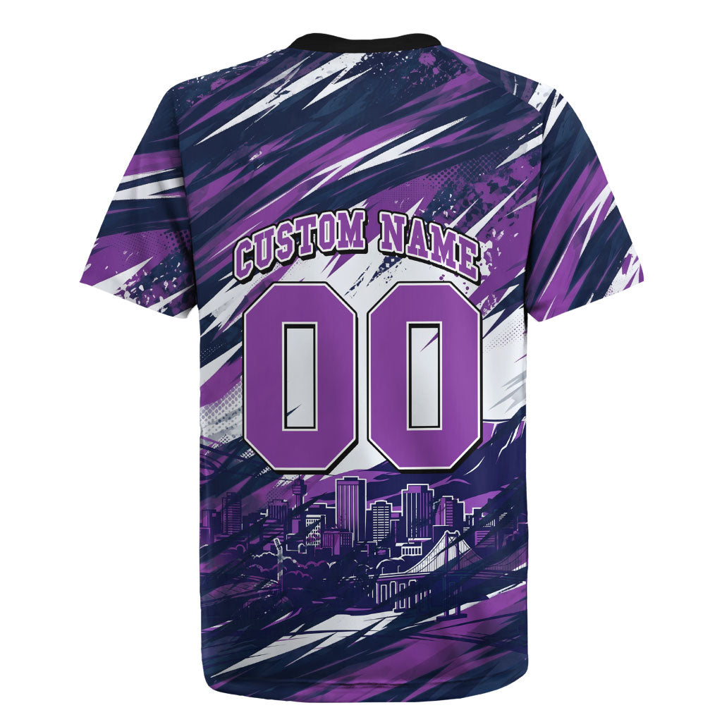 Personalised Hobart Hurricanes Cricket Fan Pride Rugby Jersey Dynamic Swirling Storm Cricket Graphic Art With Hobart Skyline