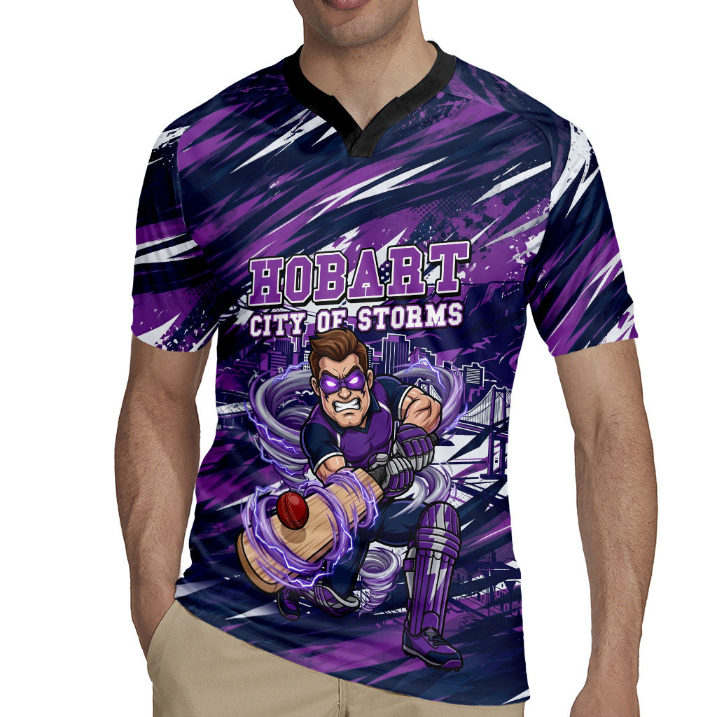 Personalised Hobart Hurricanes Cricket Fan Pride Rugby Jersey Dynamic Swirling Storm Cricket Graphic Art With Hobart Skyline