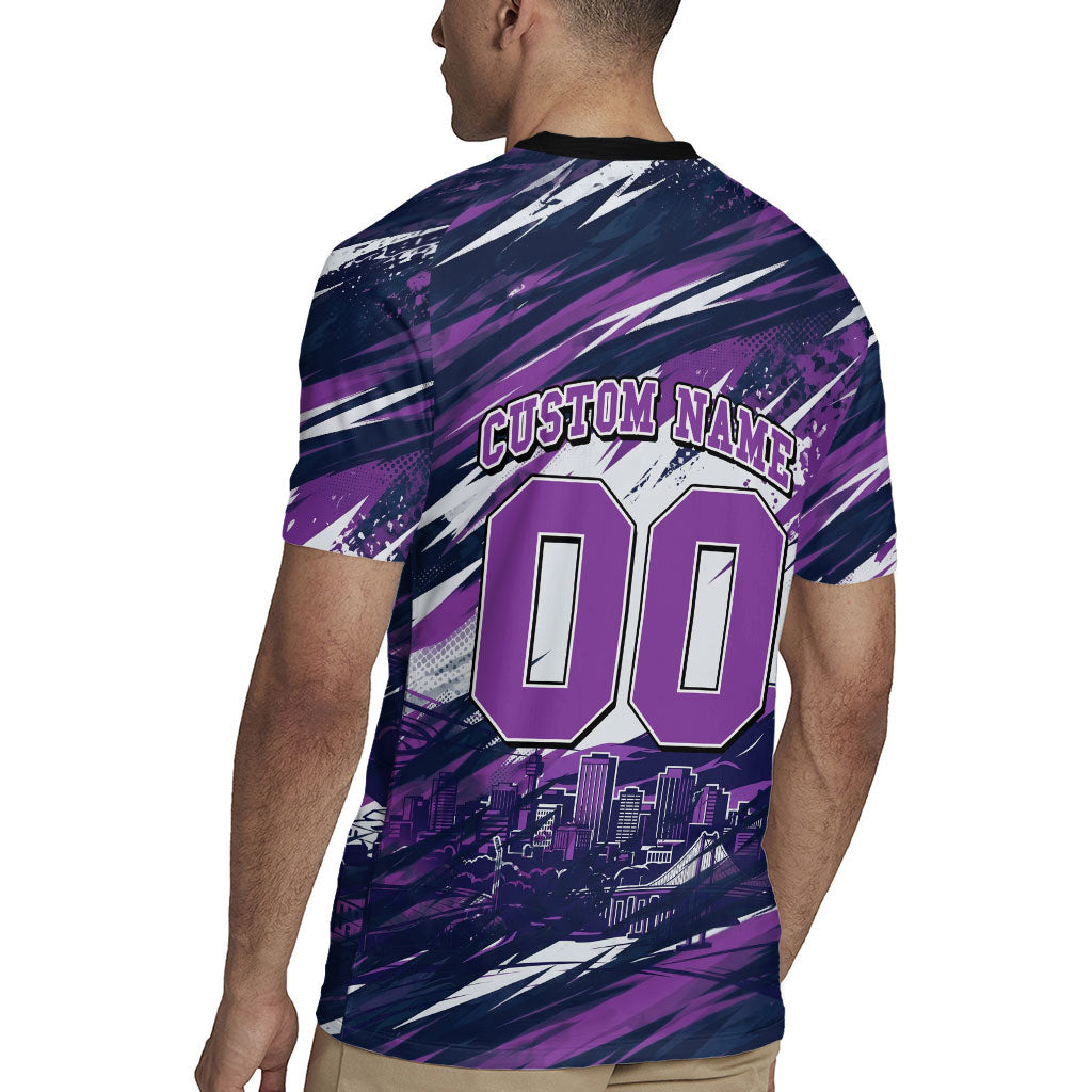 Personalised Hobart Hurricanes Cricket Fan Pride Rugby Jersey Dynamic Swirling Storm Cricket Graphic Art With Hobart Skyline