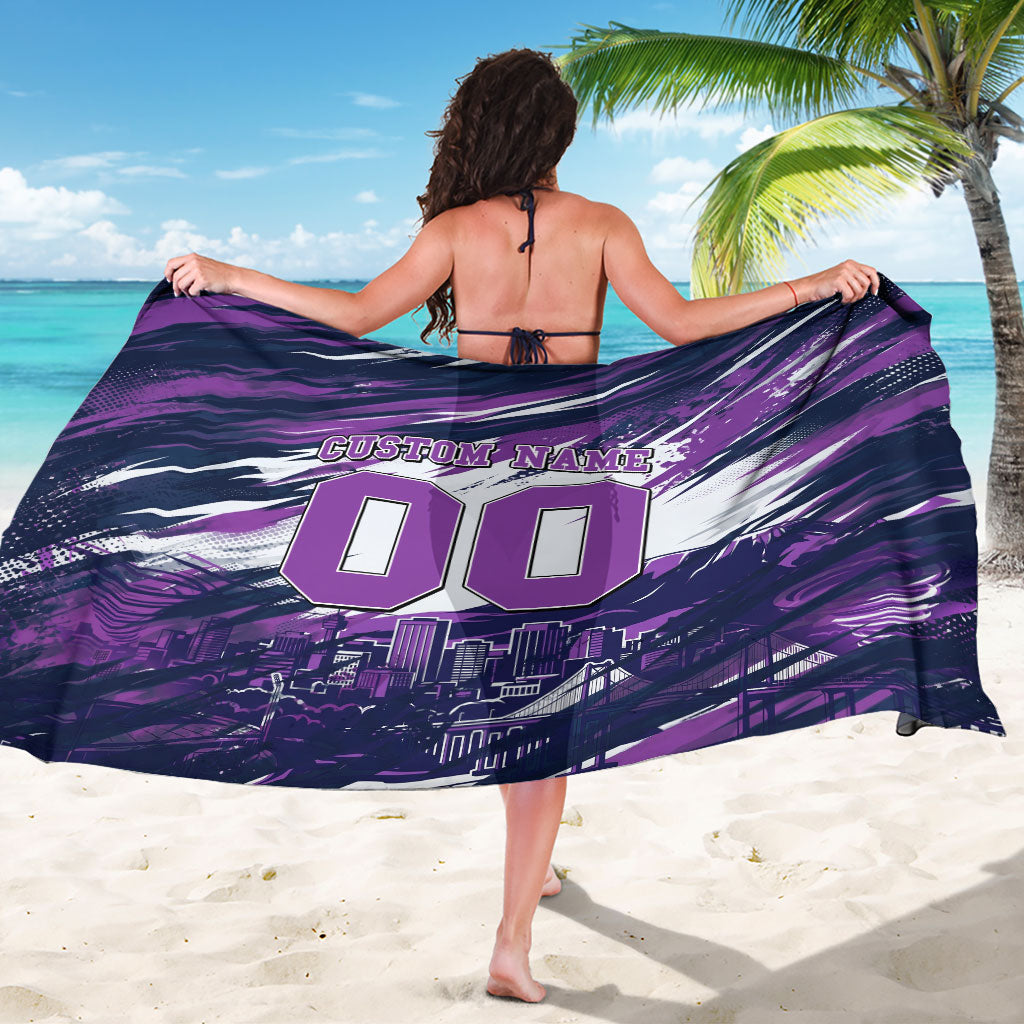 Personalised Hobart Hurricanes Cricket Fan Pride Sarong Dynamic Swirling Storm Cricket Graphic Art With Hobart Skyline