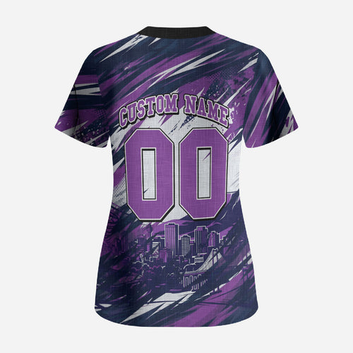Personalised Hobart Hurricanes Cricket Fan Pride Scrub Top Dynamic Swirling Storm Cricket Graphic Art With Hobart Skyline