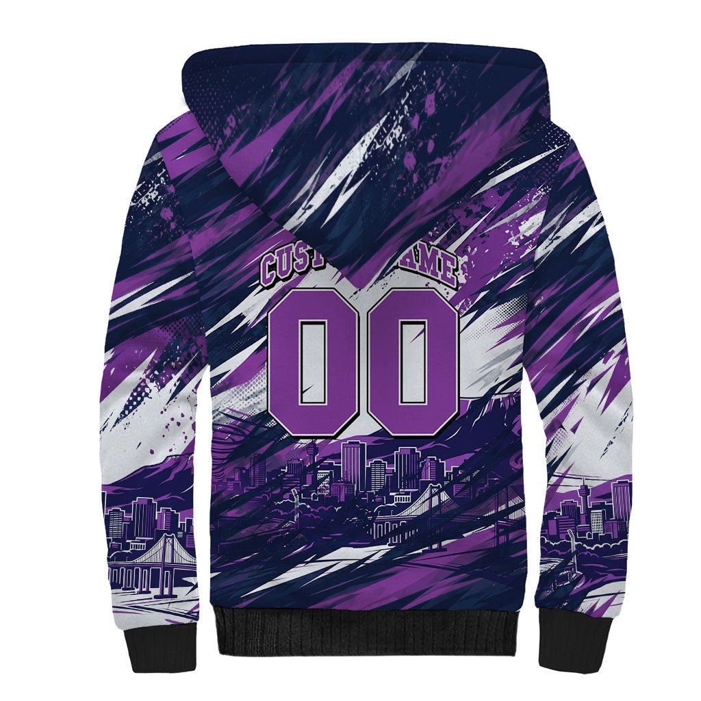 Personalised Hobart Hurricanes Cricket Fan Pride Sherpa Hoodie Dynamic Swirling Storm Cricket Graphic Art With Hobart Skyline